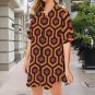 Brown Geometry Horror Hotel Pattern Button Front Shirt Dress (Size XS - 5XL)