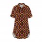 Brown Geometry Horror Hotel Pattern Button Front Shirt Dress (Size XS - 5XL)