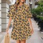 Leopard Pattern Button Front Shirt Dress (Size XS - 5XL)