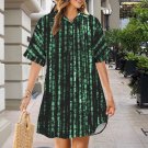 Matrix Raining Programming Code Button Front Shirt Dress (Size XS - 5XL)