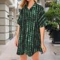 Matrix Raining Programming Code Button Front Shirt Dress (Size XS - 5XL)