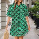 Green Mermaid Scales Button Front Shirt Dress (Size XS - 5XL)