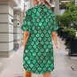 Green Mermaid Scales Button Front Shirt Dress (Size XS - 5XL)