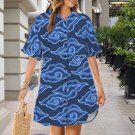 Blue Cloud Mega Mendung Batik Button Front Shirt Dress (Size XS - 5XL)