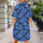 Blue Cloud Mega Mendung Batik Button Front Shirt Dress (Size XS - 5XL)