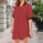 Red Polka Dot Black Tone Button Front Shirt Dress (Size XS - 5XL)