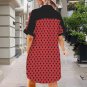 Red Polka Dot Black Tone Button Front Shirt Dress (Size XS - 5XL)