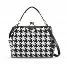Black White Houndstooth Kisslock Crossbody Shoulder Bag