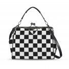 Checkered Black and White Kisslock Crossbody Shoulder Bag