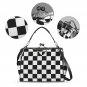 Checkered Black and White Kisslock Crossbody Shoulder Bag
