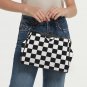 Checkered Black and White Kisslock Crossbody Shoulder Bag