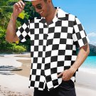 Men's Black and White Checkerboard Hawaiian Shirt (Size S-5XL)