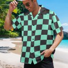 Men's Anime Inspired Black Green Checkerboard Hawaiian Shirt (Size S-5XL)