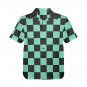 Men's Anime Inspired Black Green Checkerboard Hawaiian Shirt (Size S-5XL)