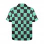Men's Anime Inspired Black Green Checkerboard Hawaiian Shirt (Size S-5XL)
