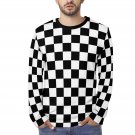 Black White Checkerboard Long Sleeve Cotton T-shirt (Size S - 5XL)