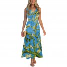 Almond Blossom Van Gogh Sleeveless V-neck Midi Dress (Size S - 5XL)