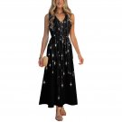 Black Falling Stars Sleeveless V-neck Midi Dress (Size S - 5XL)