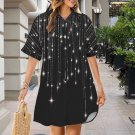 Black Falling Stars Button Front Shirt Dress (Size XS - 5XL)