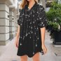 Black Falling Stars Button Front Shirt Dress (Size XS - 5XL)