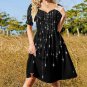 Woman Black Falling Stars Sweetheart Neck Puff Sleeve Dress (Size 2XS to 6XL)