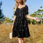 Woman Black Falling Stars Sweetheart Neck Puff Sleeve Dress (Size 2XS to 6XL)