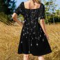 Woman Black Falling Stars Sweetheart Neck Puff Sleeve Dress (Size 2XS to 6XL)