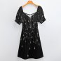 Woman Black Falling Stars Sweetheart Neck Puff Sleeve Dress (Size 2XS to 6XL)