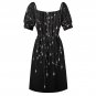 Woman Black Falling Stars Sweetheart Neck Puff Sleeve Dress (Size 2XS to 6XL)