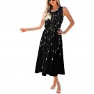 Black Falling Stars Crew Neck Sleeveless Midi Dress (Size S - 5XL)