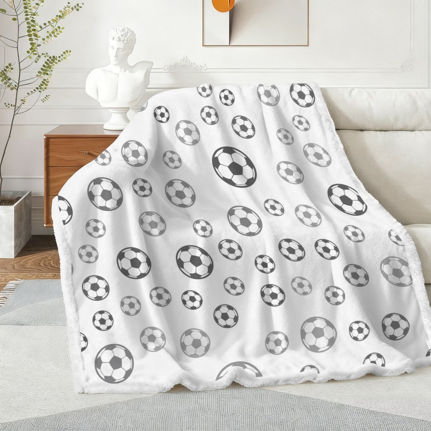 Soccer Balls Sport Double-Layer Flannel Sherpa Blanket 51" &Atilde;� 59"