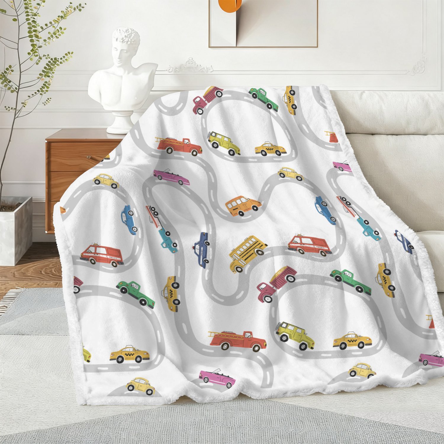 Cars with the Road Double-Layer Flannel Sherpa Blanket 51" &Atilde;� 59"