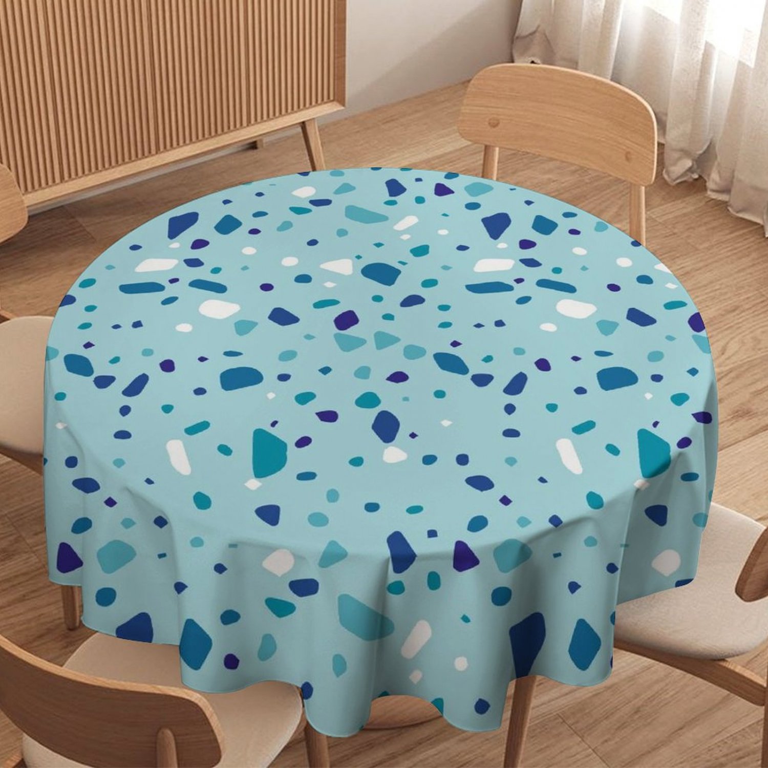 Sky Blue Terrazo Pattern Round Tablecloth 36" 50" 60" 70"
