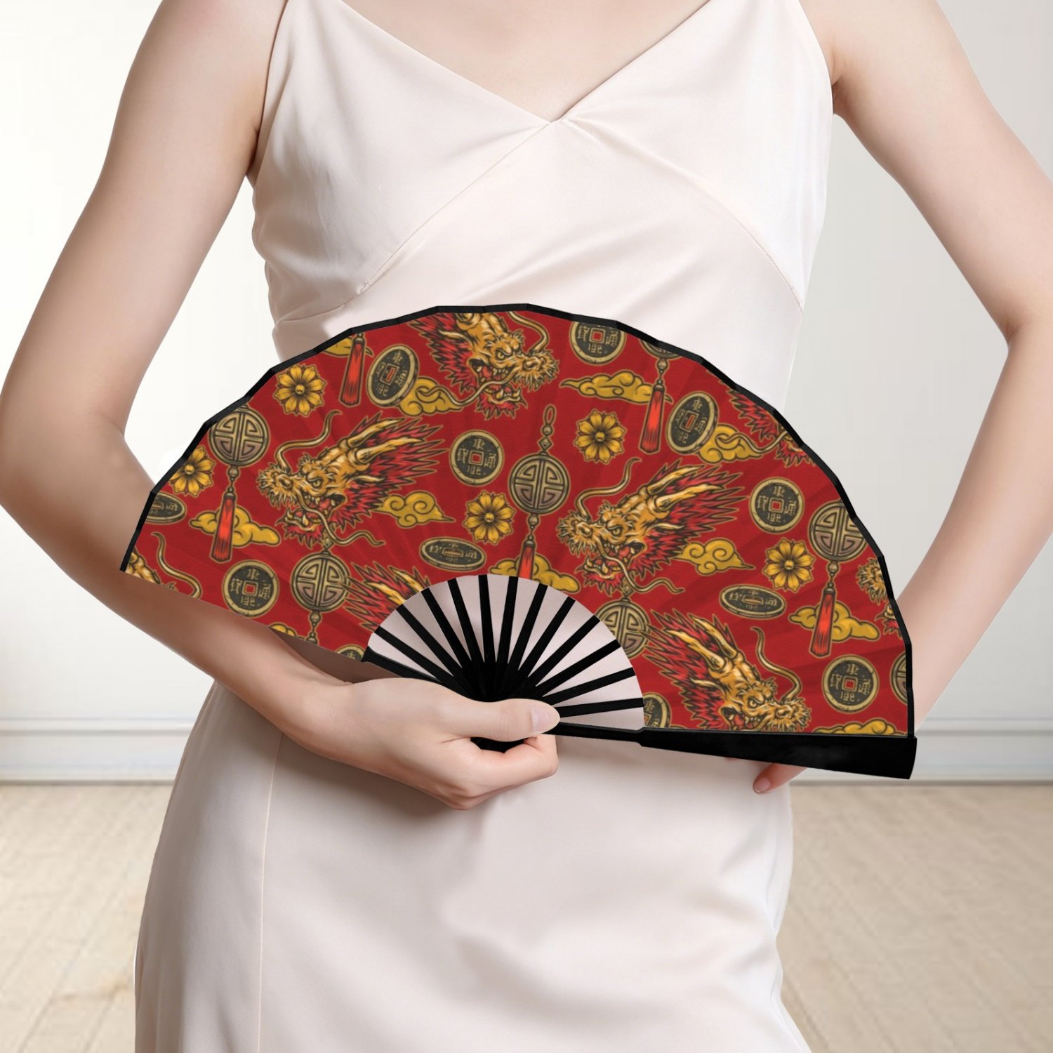 Chinese Dragon Charm Double-Sided Custom Folding Fan