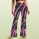 Women's V-Crossover High Waisted Flare Leggings, Pink Black Abstract Brush Stroke Pattern