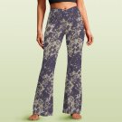 Women's V-Crossover High Waisted Flare Leggings, Gray Abstract Pattern