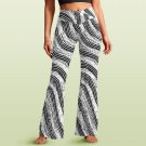 Women's V-Crossover High Waisted Flare Leggings, Monochrome Wavy Stripes Pattern