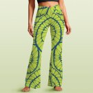 Women's V-Crossover High Waisted Flare Leggings, Lime Spiral Pattern
