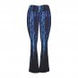 Women's V-Crossover High Waisted Flare Leggings, Blue Matrix Raining Code Pattern