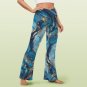 Women's V-Crossover High Waisted Flare Leggings, Blue Marble Gold Tone