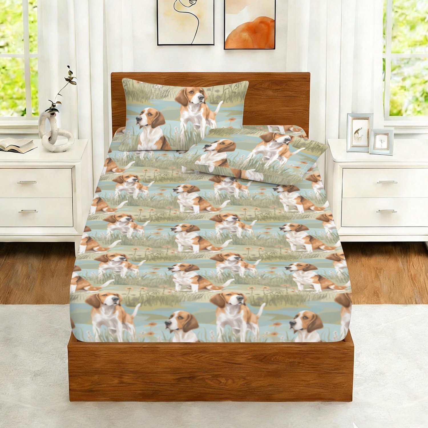 Beagle Dog Lover TWIN Bedding Set (Fitted Sheet + 2 pcs Pillowcases) | Ships from USA