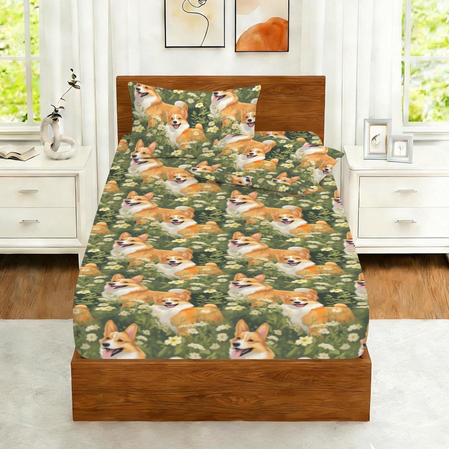 Corgi Dog Lover TWIN Bedding Set (Fitted Sheet + 2 pcs Pillowcases) | Ships from USA