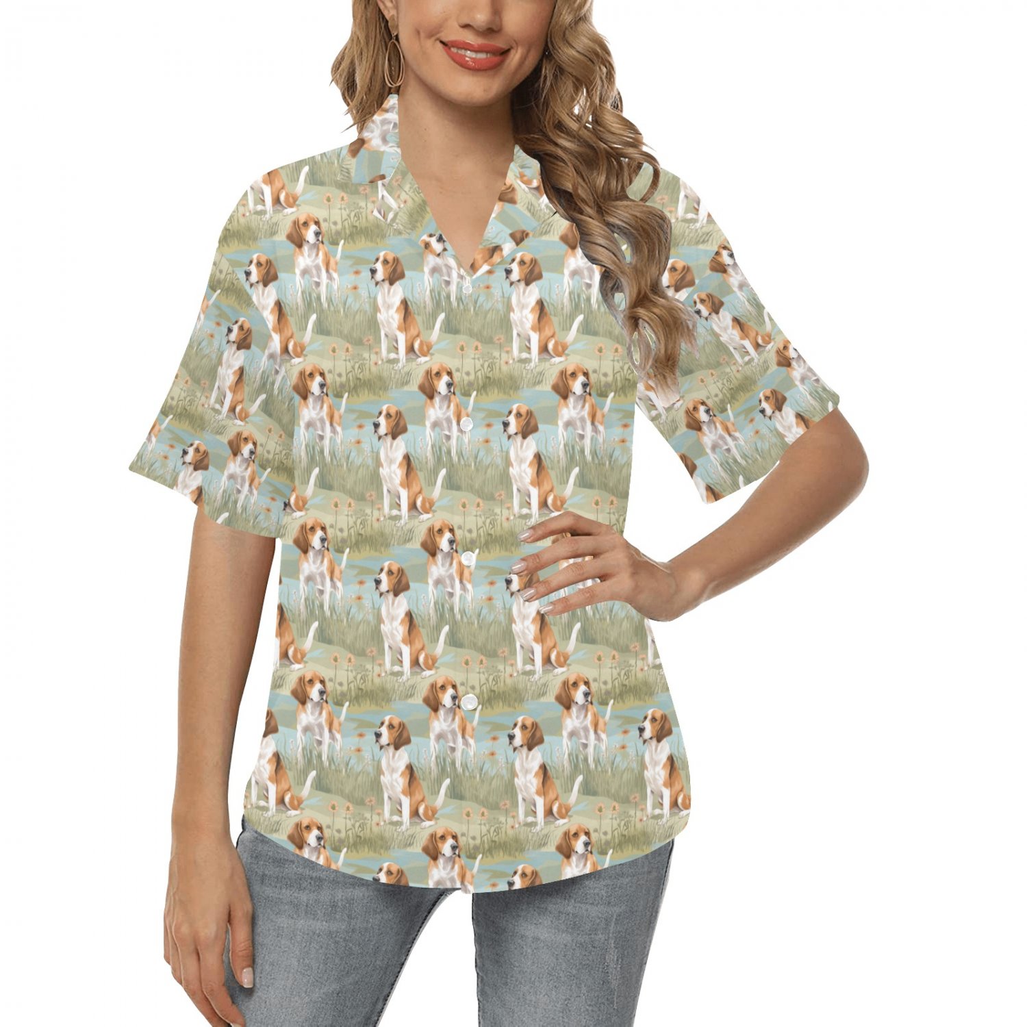 Women's Beagle Dog Lover Hawaiian Shirt (Size 2XS-5XL)