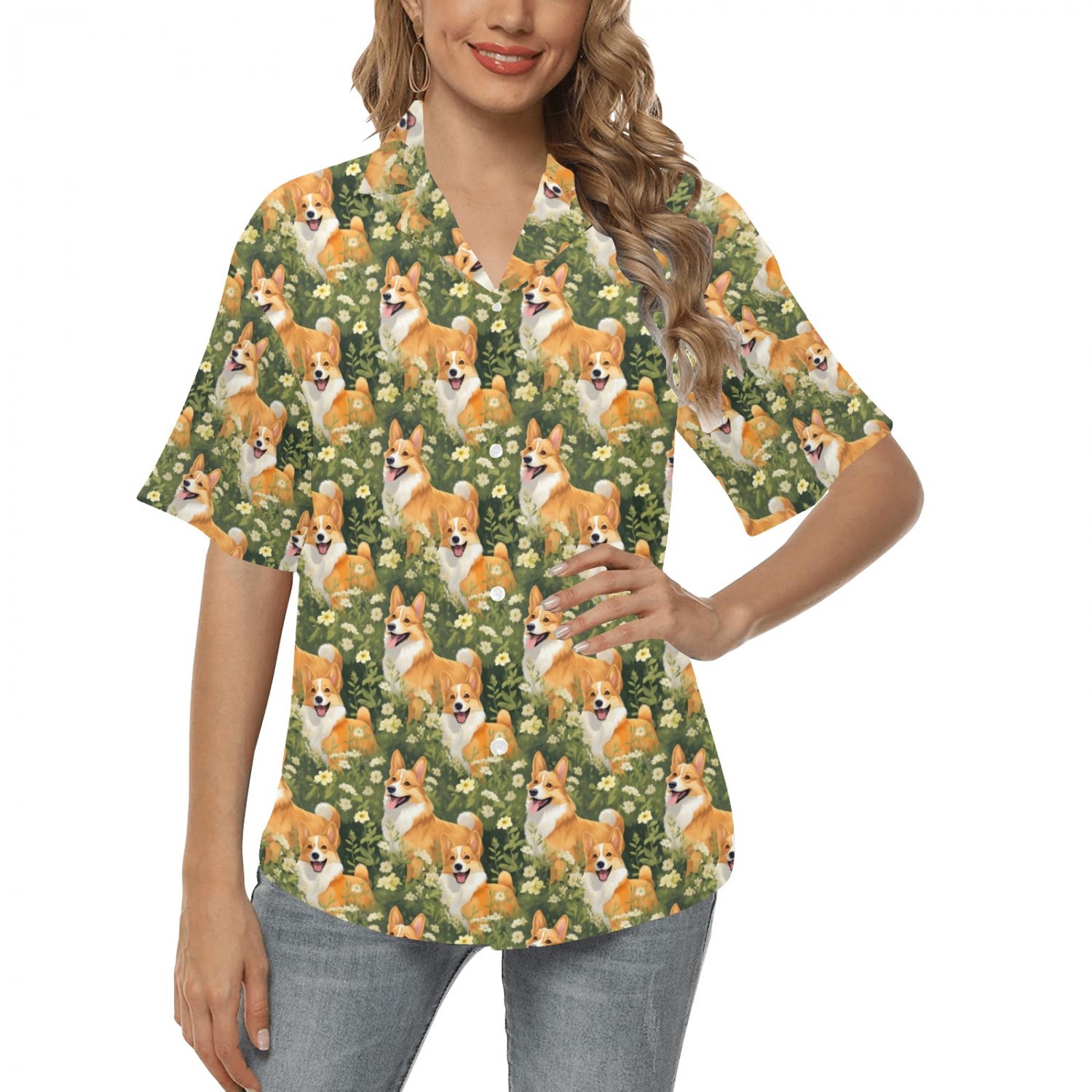 Women's Corgi Dog Lover Hawaiian Shirt (Size 2XS-5XL)