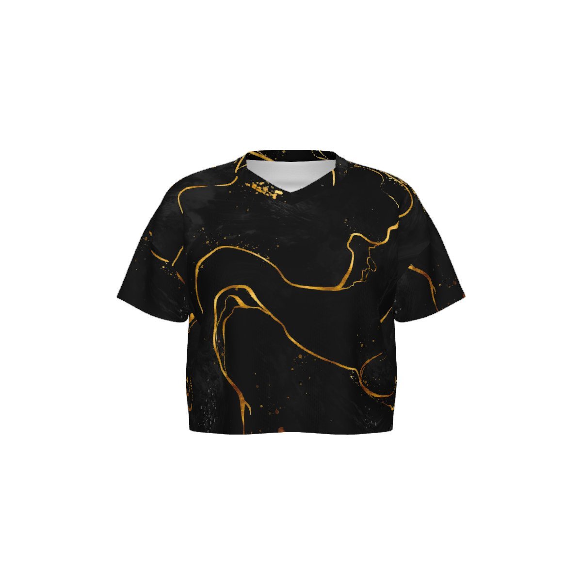 Women&acirc;��s Cropped V-Neck Soccer Jersey, Black Golden Marble Design