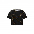 Women’s Cropped V-Neck Soccer Jersey, Black Golden Marble Design
