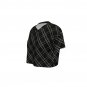 Women&acirc;��s Cropped V-Neck Soccer Jersey, Black Diagonal Plaid Tartan Pattern