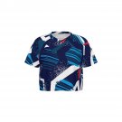 Women’s Cropped V-Neck Soccer Jersey, Navy Abstract Pattern