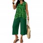 Sleeveless Top & Cropped Wide-Leg Pants Set, Green Riddler Questions, Four-way Stretch Fabric