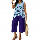 Sleeveless Top & Cropped Wide-Leg Pants Set, Blue Terrazzo Mosaic, Four-way Stretch Fabric